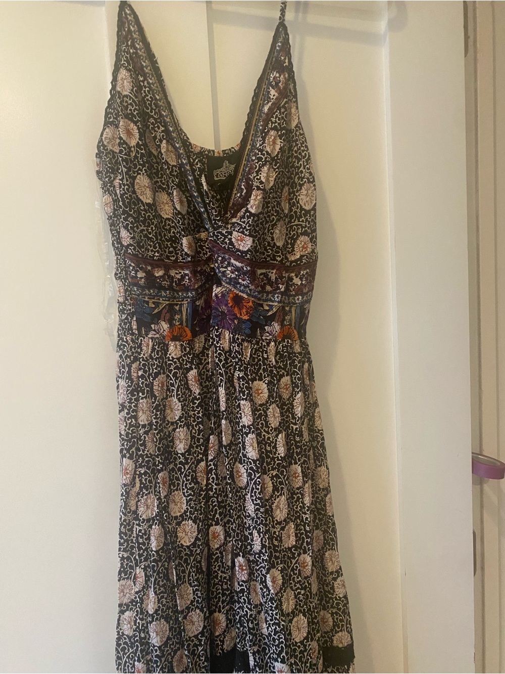 Angie Bohemian Floral Maxi Dress with Spaghetti Straps - Black & Multi - Picture 3 of 5